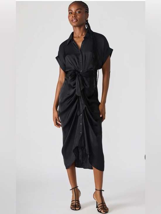 Steve Madden Dresses & Skirts - Steve Madden Tori Black Tie-Front Midi Shirt Dress size 4